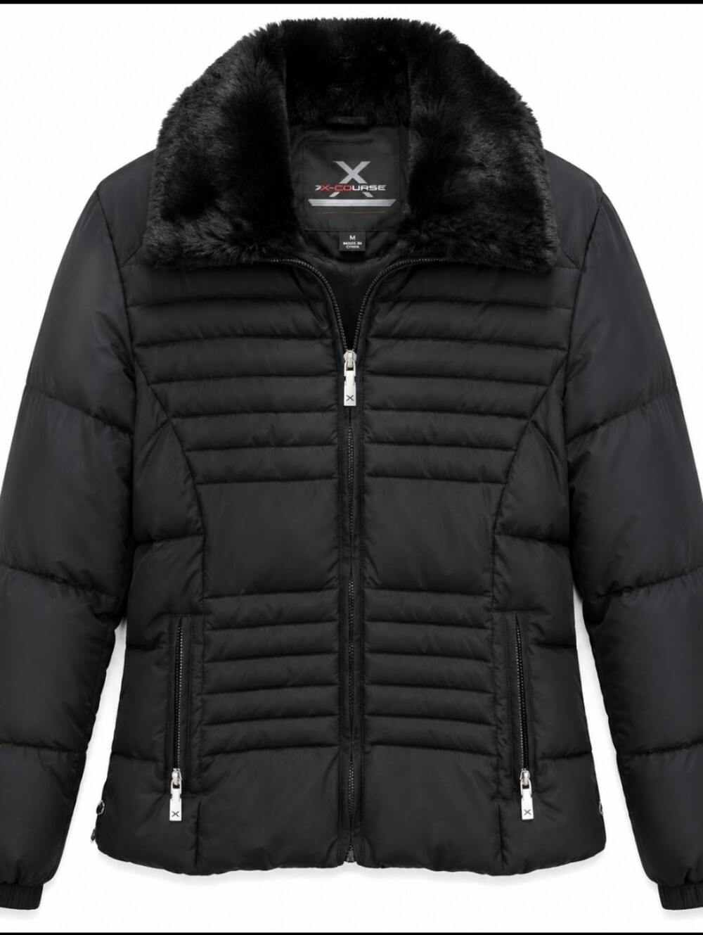 ZeroXposur Black Quilted Puffer Coat Faux Fur Collar ZipUp Winter Jacket Sz Med